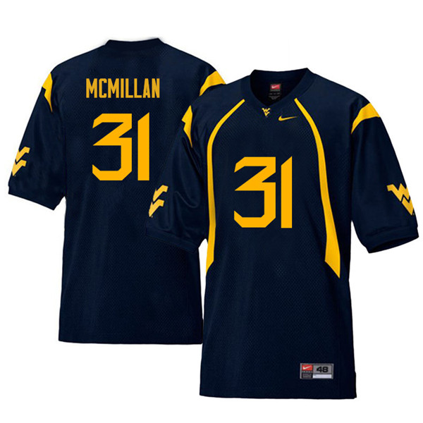 Men #31 Jawaun McMillan West Virginia Mountaineers Retro College Football Jerseys Sale-Navy